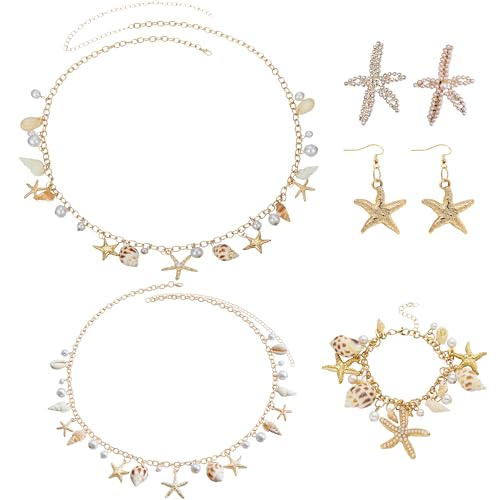 Kaluofan Meerjungfrau Kostüm Damen, 6Stk Meerjungfrau Accessoires Schmuck mit Hüftkette,Halskette,Armband,Seestern Haarspangen Ohrringen Strandschmuck für Strandpartys, Karneval und Mermaid Party Kaluofan Meerjungfrau Kostüm Damen, 6Stk Meerjungfrau Accessoires Schmuck mit Hüftkette,Halskette,Armband,Seestern Haarspangen Ohrringen Strandschmuck für Strandpartys, Karneval und Mermaid Party von Kaluofan