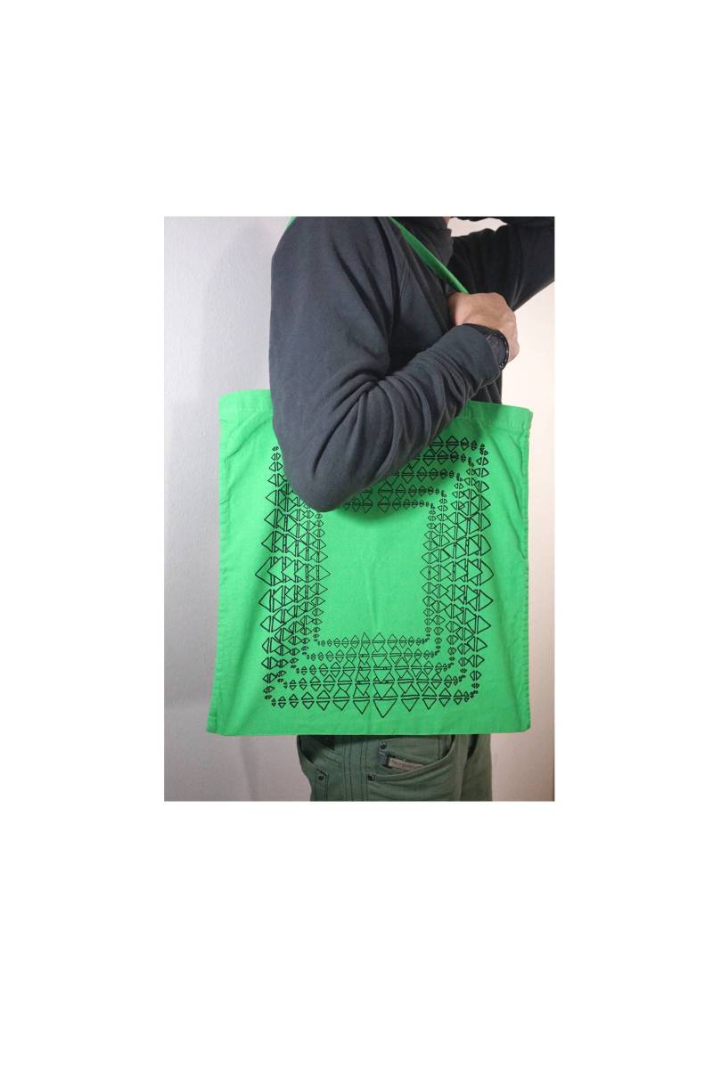 Jutebeutel Bedruckt, Dreiecke Rechtecke, Handgezeichnet, Siebdruck, Grün, Geometrie, Lehrer Geschenk, Schultertasche, Jutetasche, Yogatasche von KamaCrafts