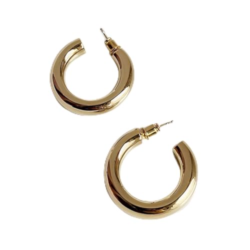 Kamakula Dicke Creolen Ohrringe für Frauen Echtgold vergoldet Reifen mit 925 Sterling Silber Post Hypoallergen (Creolen gold 30 mm) von Kamakula