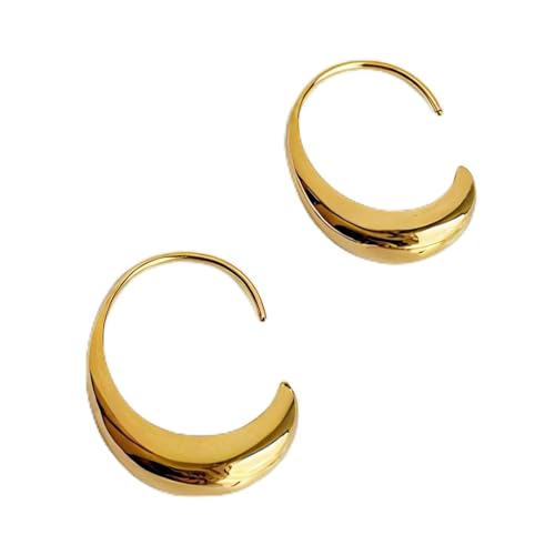 Kamakula Dicke Creolen Ohrringe für Frauen Echtgold vergoldet Reifen mit 925 Sterling Silber Post Hypoallergen (Oval Offene Creolen gold) von Kamakula