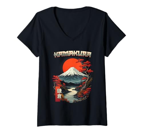 Damen Kamakura Japan Trip Japanischer Berg Fuji Kamakura Urlaub T-Shirt mit V-Ausschnitt Damen Kamakura Japan Trip Japanischer Berg Fuji Kamakura Urlaub T-Shirt mit V-Ausschnitt von Kamakura Japan Souvenirs