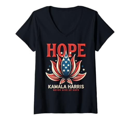 Damen Kamala Harris Hope T-Shirt mit V-Ausschnitt Damen Kamala Harris Hope T-Shirt mit V-Ausschnitt von Kamala Harris 107 Days Dont Give Up Hope Lotus Tee