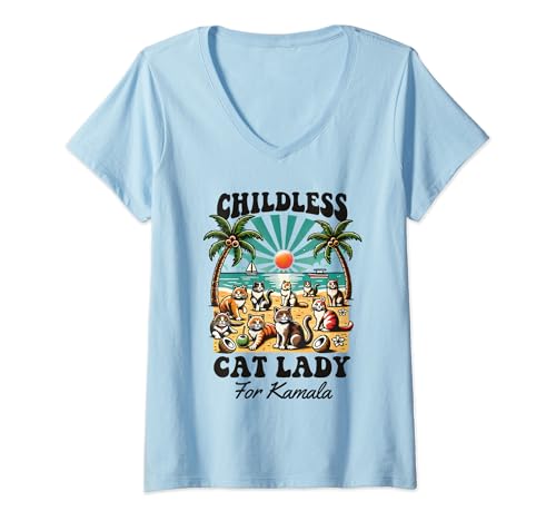 Damen Childless Cat Lady For Kamala Harris Cat Ladies Vote Kamala T-Shirt mit V-Ausschnitt Damen Childless Cat Lady For Kamala Harris Cat Ladies Vote Kamala T-Shirt mit V-Ausschnitt von Kamala Harris President Campaign 2024 Democrat NS