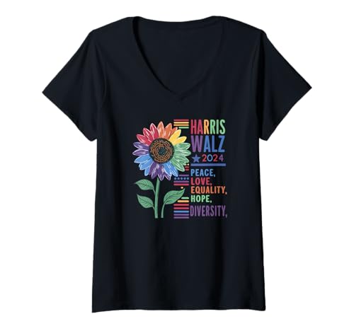 Damen Harris Walzer Frieden Liebe Gleichheit Vielfalt Kamala Harris 24 T-Shirt mit V-Ausschnitt von Kamala Harris Presidential Election 2024