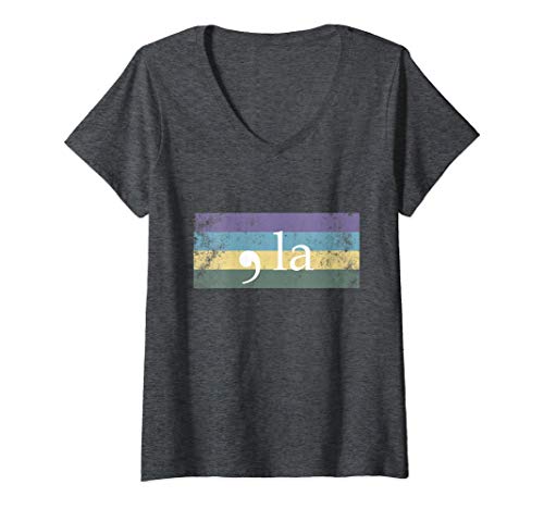 Damen Kamala, Comma La, Comma-La la la Distressed Retro Design T-Shirt mit V-Ausschnitt von Kamala and Comma La Merchandise