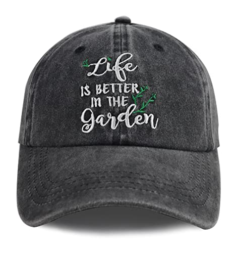 Kamaple Funny Life is Better in The Garden Hat, Unisex Verstellbare Baumwolle Denim Bestickte Baseballkappen, Schwarz, Einheitsgre von Kamaple