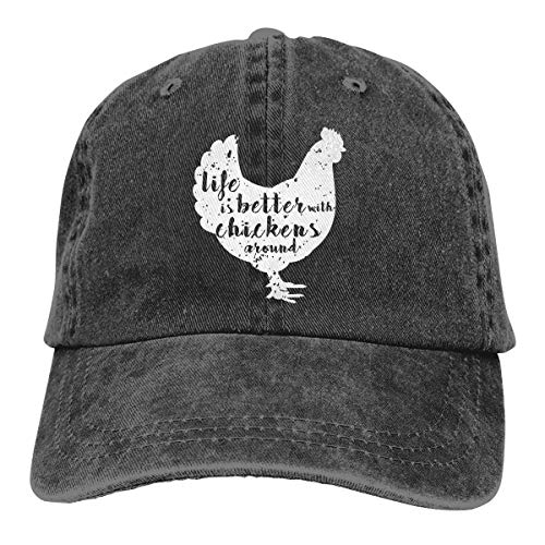 Life is Better with Chickens Around Vintage Adjustable Ponytail Cowboy Cap Gym Caps for Female Women Gifts, schwarz, Einheitsgröße von Kamaple