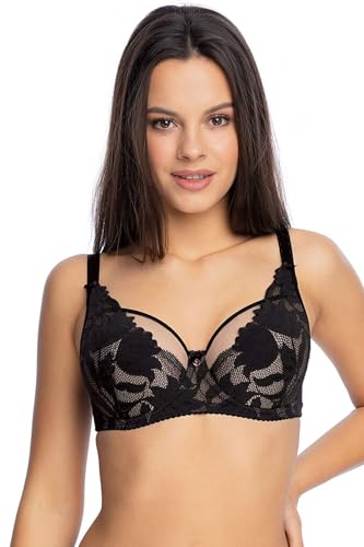 Gaia Dame Halbversteifter BH Geblümt Spitze Klassisch Elegant Schalen Träger 1134 Keto, Schwarz,70J von Kamea