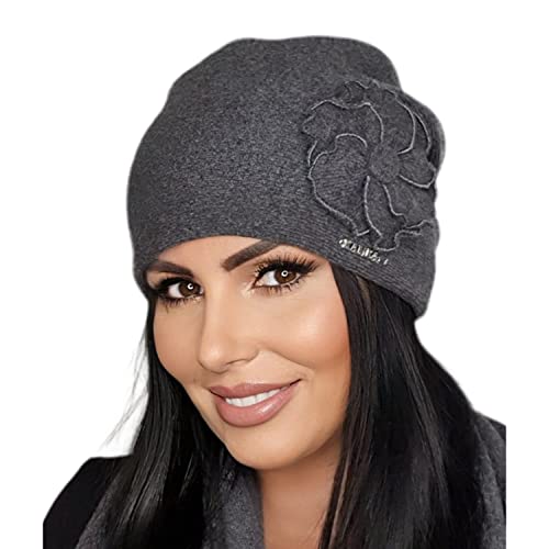 Kamea Dame Mütze Winter Kopfbedeckung Warm Dick Wolle Olimpia, Dunkelgrau,Einheitsgröße von Kamea