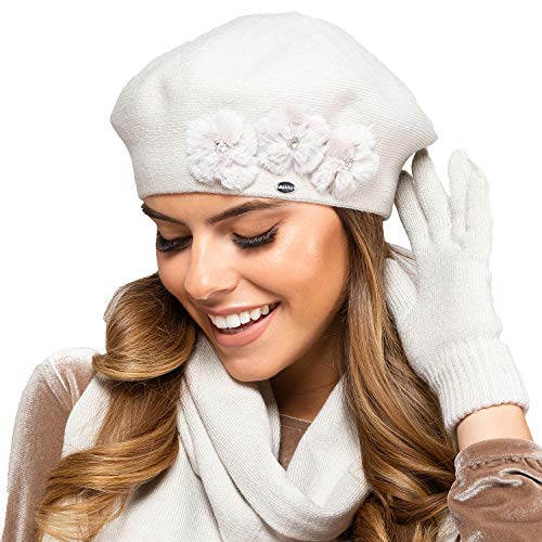 Kamea Damen Baskenmütze Kopfbedeckung Herbst Winter Alaska, Beige,Uni von Kamea