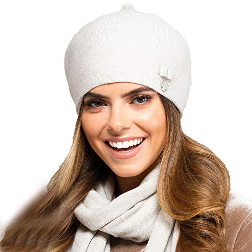 Kamea Damen Baskenmütze Kopfbedeckung Herbst Winter Murcja, Beige,Uni von Kamea