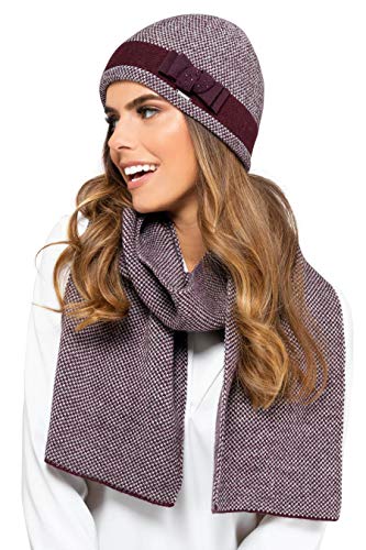 Kamea Damen Winterset Katalonia, 2 tlg, Mütze mit passendem Schal, Geschenk für Frauen, Winter Set:Burgund von Kamea