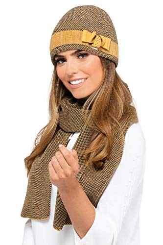 Kamea Damen Winterset Katalonia, 2 tlg, Mütze mit passendem Schal, Geschenk für Frauen, Winter Set:Curry von Kamea