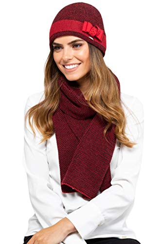 Kamea Damen Winterset Katalonia, 2 tlg, Mütze mit passendem Schal, Geschenk für Frauen, Winter Set:Rot von Kamea