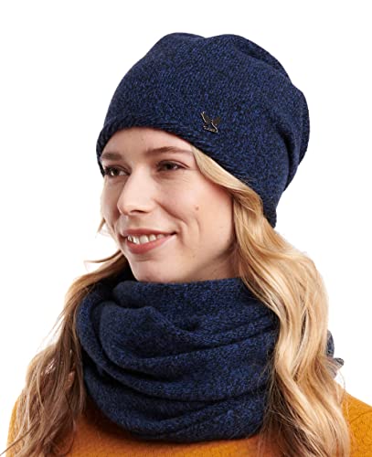 Kamea Winterset für Damen Anna 2-Teilig bestehend aus Loop-Schal und Wintermütze, Beanie, Damenschal als, hergestellt in EU, Winter Set:Dunkelblau von Kamea