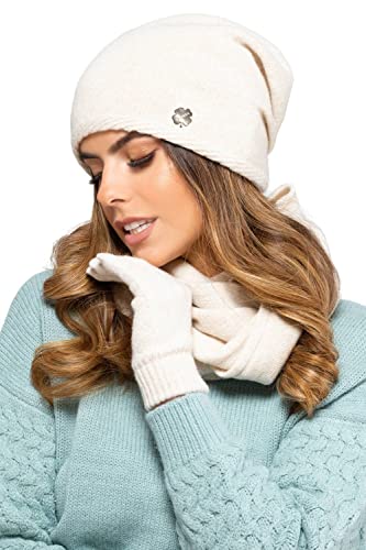 Kamea Winterset für Damen Anna 2-Teilig bestehend aus Loop-Schal und Wintermütze, Beanie, Damenschal als- verschiedene Farbauswahl, Winter Set:Beige von Kamea