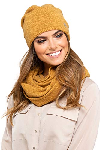 Kamea Winterset für Damen Anna 2-Teilig bestehend aus Loop-Schal und Wintermütze, Beanie, Damenschal - verschiedene Farbauswahl, Winter Set:Curry von Kamea