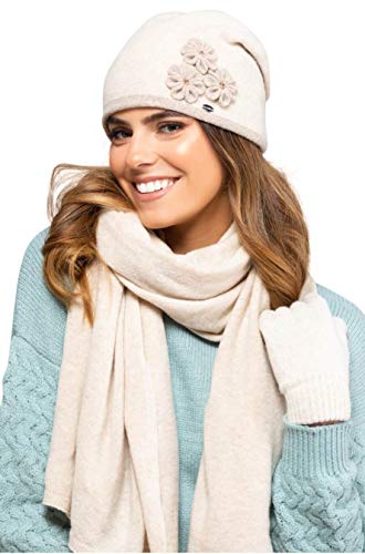 Kamea - Winterset für Damen Valencia - elegante Mütze mit passendem Schal - verschiedene Farbauswahl, Winter Set:Beige von Kamea