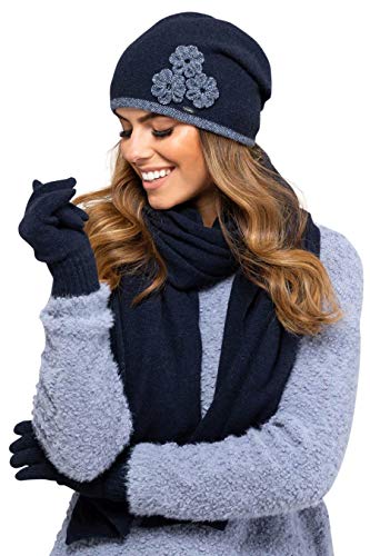 Kamea - Winterset für Damen Valencia - elegante Mütze mit passendem Schal - verschiedene Farbauswahl, Winter Set:Dunkelblau von Kamea