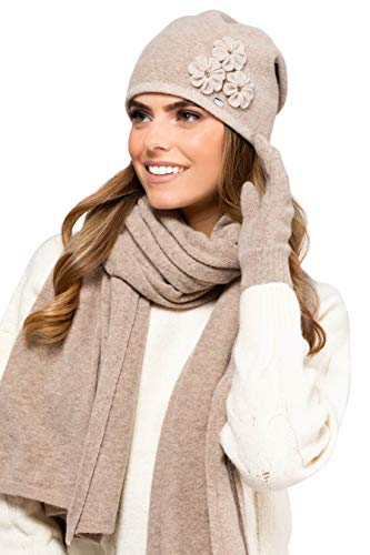 Kamea - Winterset für Damen Valencia - elegante Mütze mit passendem Schal - verschiedene Farbauswahl, Winter Set:Hellbraun von Kamea