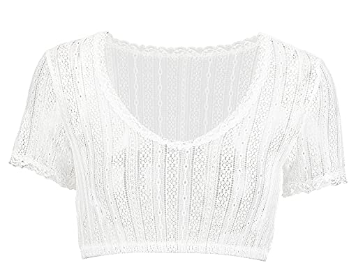 Damen Dirndlbluse Spitze Weiß Elegantes und Schönes Dirndl Bluse mit Spitze Trachtenbluse Damen Spitze für Oktoberfes Kurzarm,Transparent,Bequem,Weiß,Size 38 von Kamellia