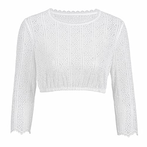 Kamellia Damen Dirndlbluse Spitze Weiß Elegantes Dirndl Bluse mit Langarm Trachtenbluse für Oktoberfest,Bequem,TransparentGut Gemacht,Weiß,32 von Kamellia