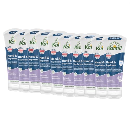 10er Pack Kamill Hand- & Nagelcreme PROTECT (10 x 100ml) - beruhigt, spendet Feuchtigkeit & schützt langanhaltend mit Mandelblüten & Panthenol, ohne Parabene, Mikroplastik & tierische Inhaltsstoffen von Kamill