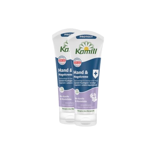 2er Pack Kamill Hand- & Nagelcreme PROTECT (2 x 100ml) - beruhigt, spendet Feuchtigkeit & schützt langanhaltend mit Mandelblüten & Panthenol, ohne Parabene, Mikroplastik & tierische Inhaltsstoffen von Kamill