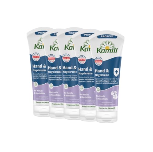 5er Pack Kamill Hand- & Nagelcreme PROTECT (5 x 100ml) - beruhigt, spendet Feuchtigkeit & schützt langanhaltend mit Mandelblüten & Panthenol, ohne Parabene, Mikroplastik & tierische Inhaltsstoffen von Kamill