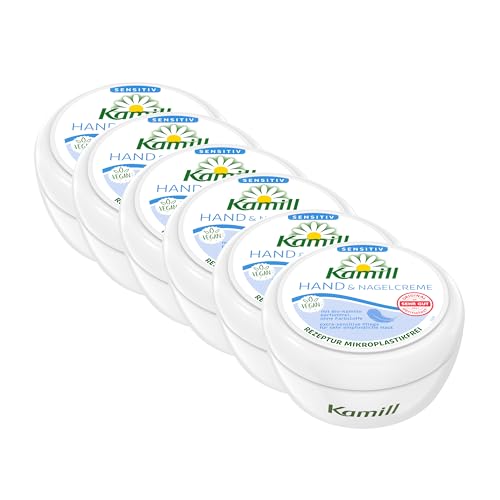 6er Set Kamill Hand- und Nagelcreme Sensitiv (6x250ml) - parfümfrei und besonders hautverträgliche Handplfege mit Bio-Kamille aus kontrolliert biologischem Anbau, für Allergiker geeignet von Kamill