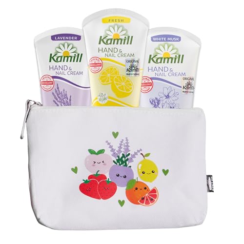 Kamill x Korea Edition – Pure Set – 3x Hand- & Nagelcreme 75ml – Handcreme Lavender, Fresh, White Musk – Inklusive Kosmetiktasche – Multiset - Feuchtigkeitscreme von Kamill