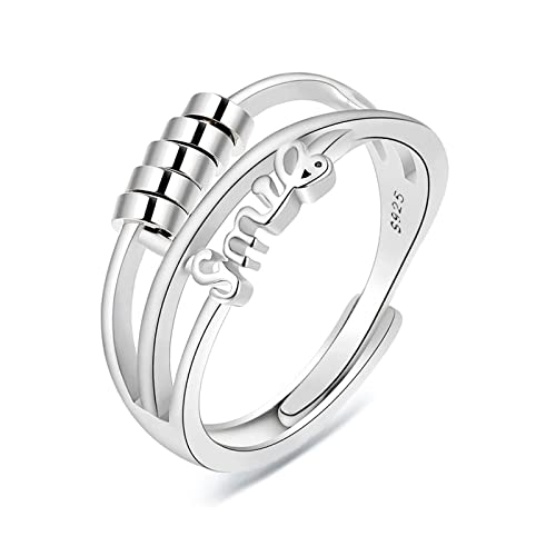 Kamise 925 Sterling Silber Angst Ringe für Damen, Offen Silber Anxiety Ring, Einstellbar Unisex Angst Spinning Ringe, Verstellbar Fidget Spinner Ring Anti Stress Ringe Stimmungsring Dekompressionsring von Kamise