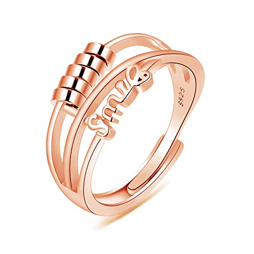 Kamise 925 Sterling Silber Angst Ringe für Damen, Offen Silber Anxiety Ring, Rose Gold Unisex Angst Spinning Ringe, Verstellbar Fidget Spinner Ring Anti Stress Ringe Stimmungsring Dekompressionsring von Kamise