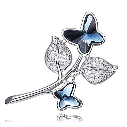 Kamise Brosche Damen Silber, 18K Weißgold Schmetterling Broschen & Anstecknadeln mit Blau & Weiß Kristall, Luxus Schmuck Bekleidung Zubehör mit Schmuck Geschenk Box von Kamise