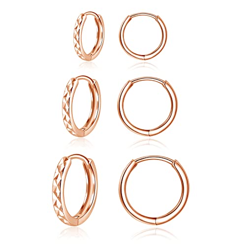 Kamise Creolen Silber 925 Ohrringe für Damen, 3 Paare 925 Sterling Silber Creolen Ohrringe Set, Rose Gold Unisex Klein Kreolen, Silber Creolen Ohrringe für Damen Mädchen, Durchmesser in 10, 12, 14mm Kamise Creolen Silber 925 Ohrringe für Damen, 3 Paare 925 Sterling Silber Creolen Ohrringe Set, Rose Gold Unisex Klein Kreolen, Silber Creolen Ohrringe für Damen Mädchen, Durchmesser in 10, 12, 14mm von Kamise
