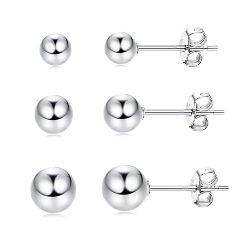 Kamise Damen Ohrstecker Silber, 3 Paare 925 Sterling Silber Ball Ohrstecker Ohrringe Set, Hypoallergen Unisex Klein Schlafen Knorpel Ohrstecker, Ohrringe Größe in 3, 4, 5mm von Kamise