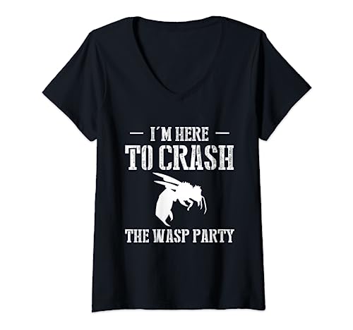 Damen Im Here To Crash The Wasp Party Kammerjäger T-Shirt mit V-Ausschnitt Damen Im Here To Crash The Wasp Party Kammerjäger T-Shirt mit V-Ausschnitt von Kammerjäger Design Schädlingsbekämpfer