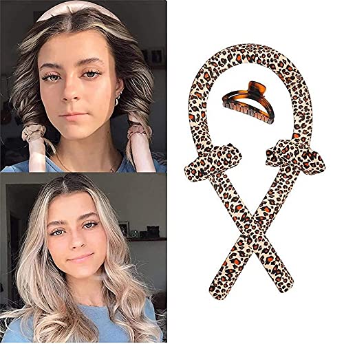 Heatless Curls Ribbon, Hair Curler No Heat Foam Heatless Curler Lazy Curler Set Silk Haarschwammrollen Soft Headband Wave Haarlocker DIY Hair Styling Kit Sleep Styler Für Frauen (A-Leopard) von Kamndex