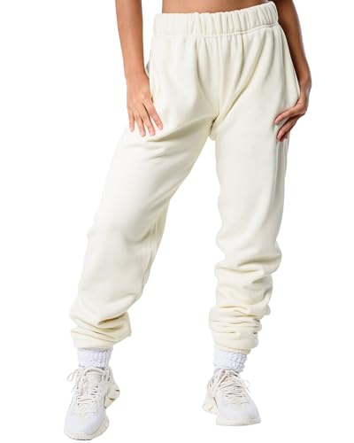 Kamo Fitness CozyTec Jogginghose mit hoher Taille für Damen, Baggy: Bequeme Loungehose mit Taschen aus weichem, dickem Fleece, Gardenie, S von Kamo Fitness