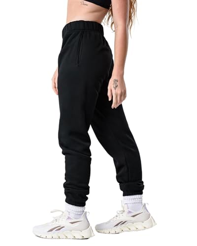 Kamo Fitness CozyTec Jogginghose mit hoher Taille für Damen, Baggy: Bequeme Loungehose mit Taschen aus weichem, dickem Fleece, Schwarz, M von Kamo Fitness