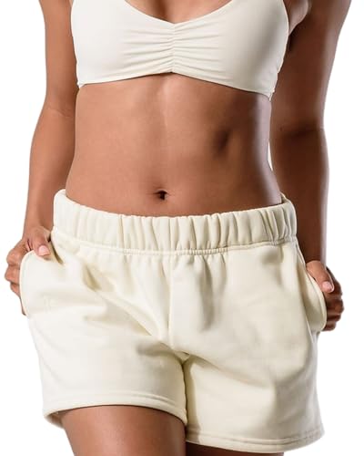 Kamo Fitness CozyTech Sweat-Shorts für Damen, hohe Taille, bequem, lässig, mit Taschen, Gardenie, Mittel von Kamo Fitness
