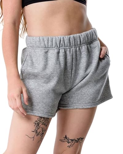 Kamo Fitness CozyTech Sweatshorts für Damen, hohe Taille, bequem, lässig, mit Taschen, Meliert, Grau, Mittel von Kamo Fitness