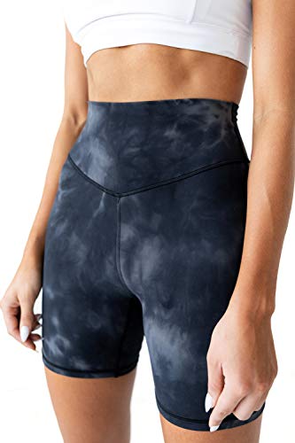 Kamo Fitness Ellyn Yoga-Shorts, hohe Taille, 15,2 cm, Schrittlänge, Po, Lifting, Batikfärbung, weiche Workout-Hose, Bauchkontrolle, Schwarze Krawatte, Klein von Kamo Fitness