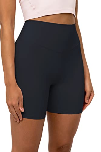 Kamo Fitness Ellyn Yoga-Shorts mit hoher Taille, 15,2 cm Schrittlänge, Po-Lifting, Batikfärbung, weiche Trainingshose, Bauchkontrolle, Schwarz, Mittel von Kamo Fitness