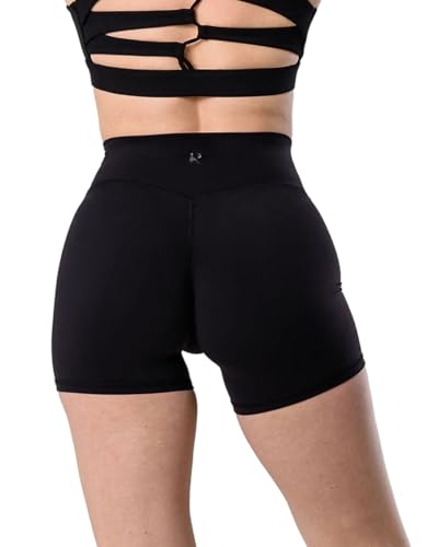 Kamo Fitness Featherlite Enhance 15,2 cm Damen Bikershorts - Versteckte Haargummis, Keine Vordernaht, weicher, Leichter Stoff, Butt-Lift, Schwarz, Klein von Kamo Fitness