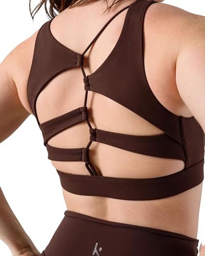 Kamo Fitness Featherlite Nora High Impact Sport-BHs für Damen – High Neck Workout Crop Integrierter BH und asymmetrische Ausschnitte, Java Braun, small von Kamo Fitness