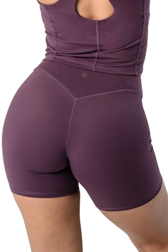 Kamo Fitness Serenity Shorts, hohe Taille, 15,2 cm, Schrittlänge, keine Vordernaht, Oberschenkelfreundlich, V-Booty-Naht, Damen Bikershorts, Fudge, Klein von Kamo Fitness