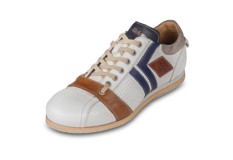 Kamo-Gutsu Herren Sneaker Leder weiß/braun/blau (TIFO-030 bianco), Flechtoptik Sneaker Handgefertig in Italien von Kamo-Gutsu