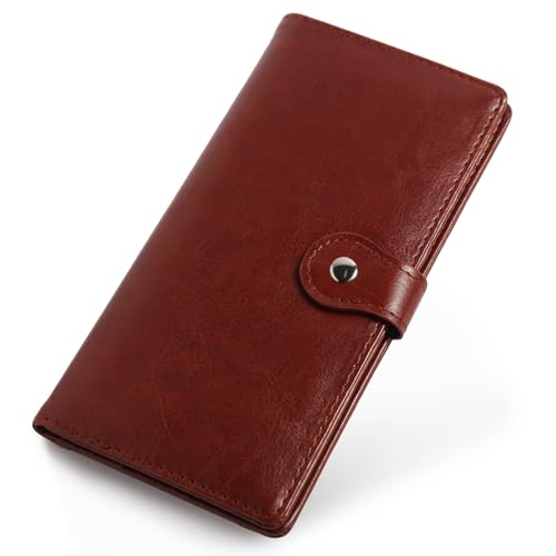 Kamo Schlanke RFID-blockierende Ledergeldbörse für Damen – Faltbare kompakte Geldbörse mit Münzfach mit Reißverschluss und Kartenfächern, Braun, Minimalistisch von Kamo