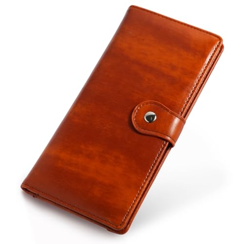 Kamo Schlanke RFID-blockierende Ledergeldbörse für Damen – Faltbare kompakte Geldbörse mit Münzfach mit Reißverschluss und Kartenfächern, CAMEL, Minimalistisch von Kamo